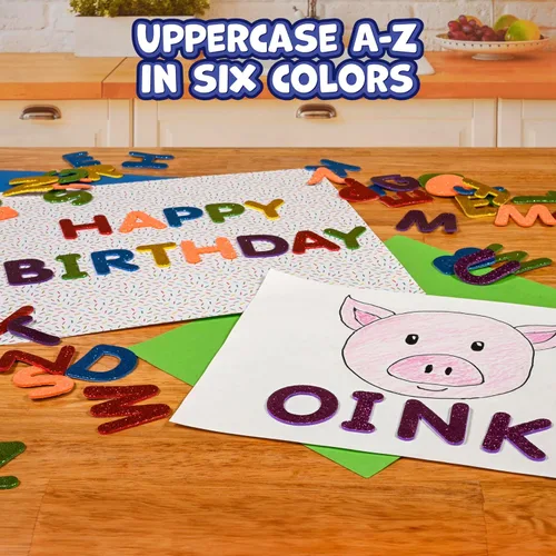 Vista 2 de READY 2 LEARN Adhesivos de espuma con purpurina, alfabeto, paquete de 156 letras Calcomanías autoadhesivas para niños, decorar álbumes