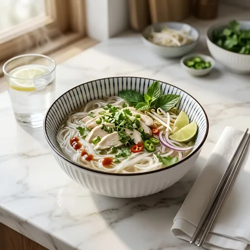 Vista 3 de QINLANG Juego de 3 cuencos grandes de sopa Pho & Ramen, 60 onzas, cuencos grandes de porcelana azul y blanca, patrón a rayas
