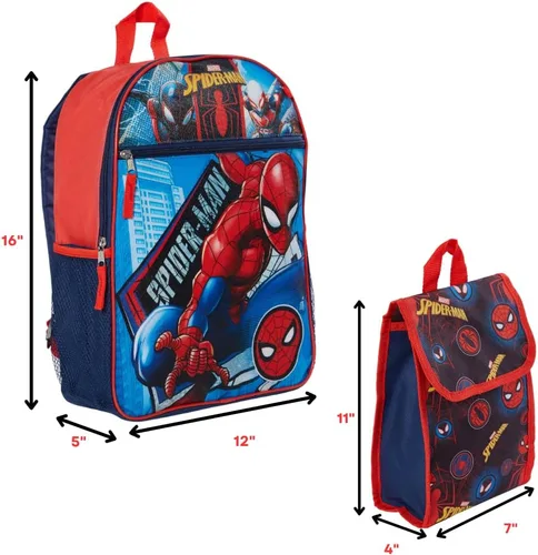 Vista 3 de Marvel Spiderman - Juego de mochila para niños, 16 pulgadas con lonchera y botella de agua