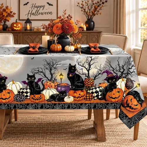 Vista 10 de Mantel rectangular de Halloween, color negro, 60 x 84 pulgadas Halloween 01