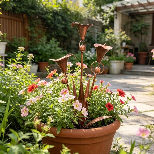 Vista 8 de Benks Flamed Copper Three Calla Lilies Garden Stake with Bells & 24" H