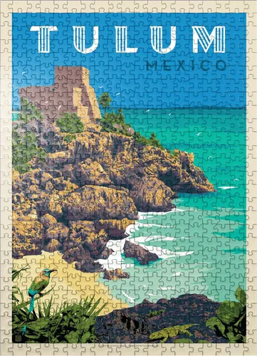 Vista 7 de MyPuzzle Mexico: Tulum, póster vintage, rompecabezas premium de 100 piezas para adultos