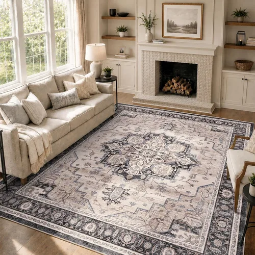 Vista 74 de Alfombra de pasillo vintage de 2 x 6 pies de pelo bajo Marrón beige