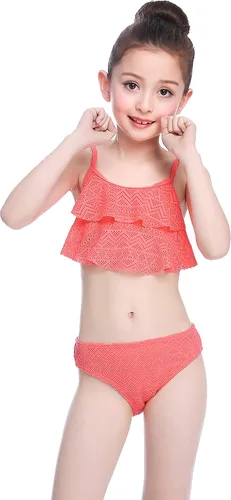 Vista 2 de SHEKINI Girls Bathing Suit Ruffles Flounce Swimsuit Crochet Two Piece Bikini Set