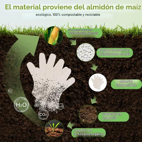 Vista 3 de Guantes desechables compostables de compost Guantes grandes de comida para limpiar cocinar, lavar platos, certificado BPI, 100 unidades, color blanco