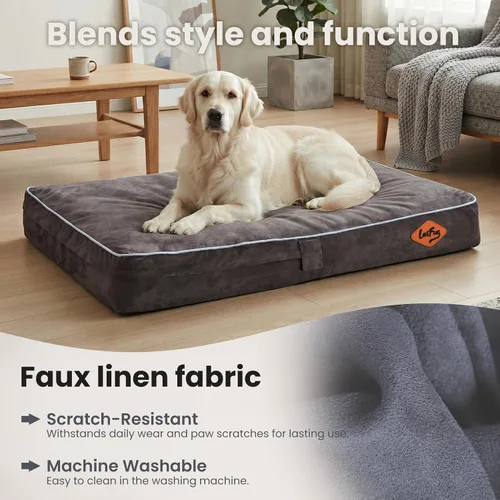 Vista 4 de Laifug Cama ortopédica de espuma viscoelástica para mascotas (40 x 25 x 4 pulgadas, gris pizarra) con forro impermeable duradero y funda extraíble