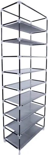 Vista 5 de Zapatero de 10 niveles, organizador de almacenamiento de zapatos, torre con cubierta a prueba de polvo, armario de zapatos, torre (gris)
