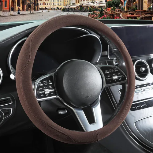 Vista 7 de Funda para volante en forma de D de gamuza negra de 13.5 a 14 pulgadas Warm in Winter and Cool in Summer, Small Felt Car Accessories, Breathable