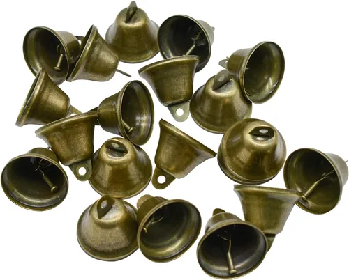 Vista 7 de Maydahui 10 cascabeles pequeños de bronce vintage mini (1.7 x 1.5 pulgadas) para entrenamiento de orinal de perro, timbre de puerta de perro, boda
