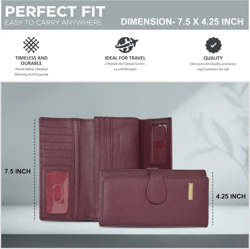 Vista 4 de Carteras de piel con bloqueo RFID, para cheques, con 11 ranuras para tarjetas, para mujer, cartera Rfid
