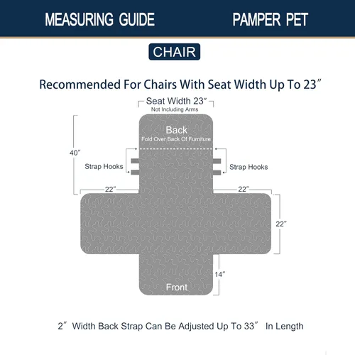 Vista 5 de Brilliant Sunshine Blue Toile Funda Acolchada con Quilted para Silla, 23 pulgadas de Ancho de Asiento, Protector de Muebles Antideslizante, Correa