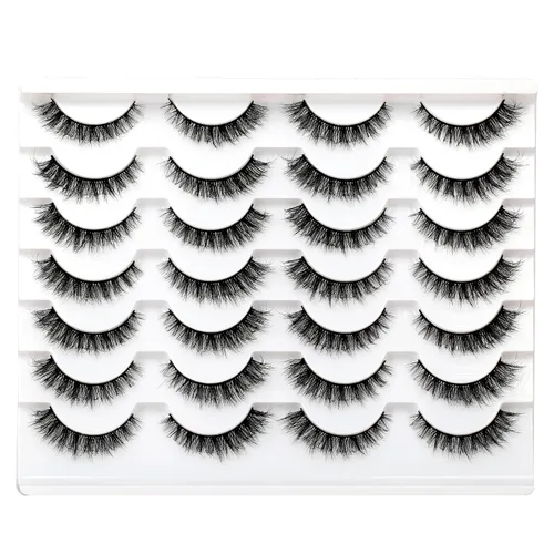 Vista 42 de Pooplunch - Pestañas postizas estilo ojo de gato, extensión de volumen 8D natural, finas, cortas, de visón sintético, tiras de pestañas postizas