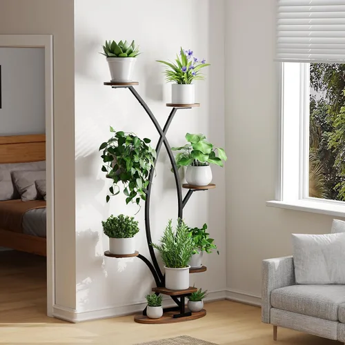 Vista 7 de Soporte para plantas de interior con luz de crecimiento, estante esquinero de 8 niveles para plantas de interior, estante de plantas de 57 pulgadas