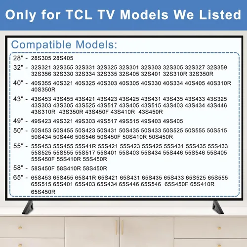 Vista 2 de Soporte base de TV para TCL Roku Smart TV, patas de TV para TCL TV, patas de soporte de TV TCL, para 28 32 40 43 49 50 55 65 pulgadas TCL TV patas