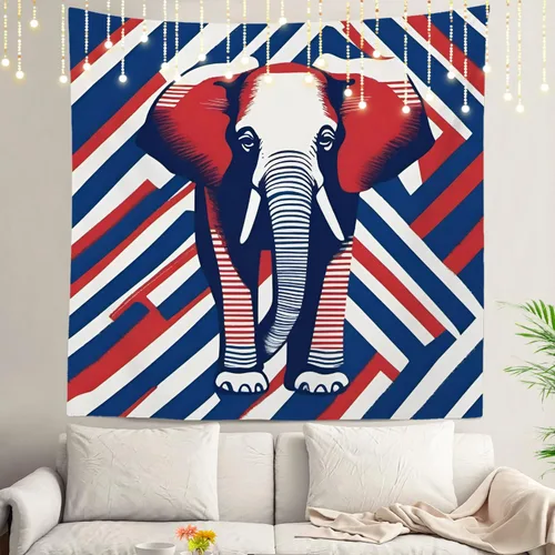Vista 15 de Shrahala American Republican Elephant Tapestry, Red Navy Blue Striped Background Wall Hanging Hd Print Polyester Backdrop For Dorm Room Bedroom 30 X