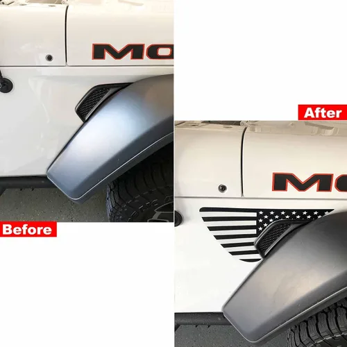 Vista 2 de Zxiaochun Adhesivos de Parrilla Lateral Bandera Americana Precortados Vinilo Adhesivo de Bandera USA para Jeep Wrangler JL JLU 2018-2022 2023 2024