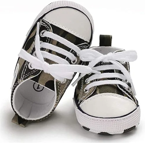Vista 3 de Zapatos de bebé, para niñas o niños, suaves, suela antideslizante, para recién nacidos y primeros pasos, de estrella, tenis caña alta de lona