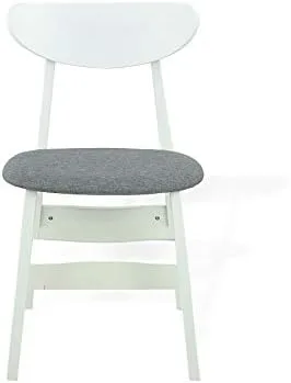 Vista 5 de Yumiko - Juego de 6 sillas de comedor y mesa redonda extensible, de madera maciza moderna con asiento acolchado, color blanco con cojín gris claro