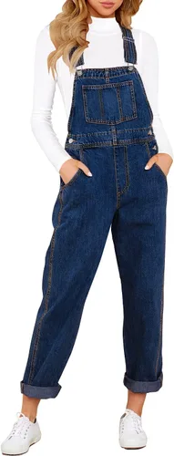Vista 27 de luvamia - Overol de mezclilla ajustable y elástico para mujer, con pechera, jeans, pantalones, jumpsuits A1 Cody Blue