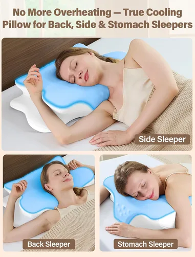 Vista 5 de Almohada cervical para el cuello para aliviar el dolor, almohada ergonómica de espuma viscoelástica para dormir de lado, almohada ortopédica de cama