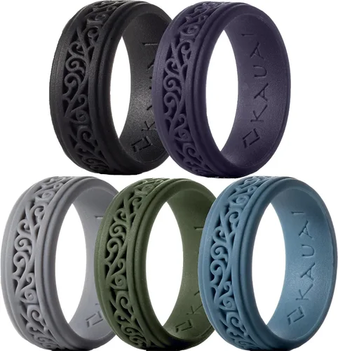 Vista 7 de KAUAI Anillos de boda de silicona para hombres. Anillo atemporal y elegante para parejas. Marca líder en comodidad y diseño en bandas para hombre.