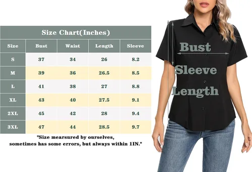 Vista 6 de Camisas de oficina de manga corta para mujer, estilo informal, elegante, con botones, cuello en V