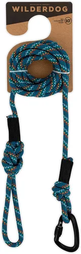 Vista 2 de Wilderdog Correa de cuerda de escalada con mosquetón para perros medianos y grandes, 10 pies, color azul pacífico