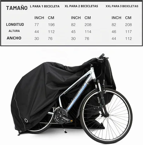Vista 6 de Funda para bicicleta, impermeable para almacenamiento de bicicletas al aire libre para 1, 2 o 3 bicicletas. Material resistente Ripstop. 2 tipos