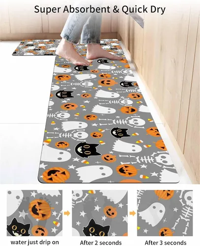 Vista 4 de Tapete de baño gris de Halloween para bañera, antideslizante, de secado rápido y absorbente, tierra de diatomeas, fregadero, dormitorio, cocina