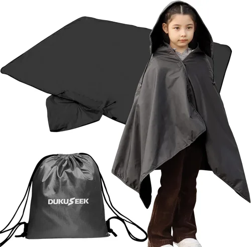 Vista 15 de DUKUSEEK Manta con capucha para exteriores, manta de camping impermeable, acolchada, forro polar grueso, cálida, resistente al viento, a prueba