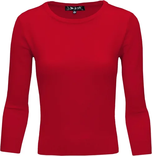Vista 26 de YEMAK suéter de punto casual básico ligero con cuello redondo y manga 3/4 para mujer A.mk3636 - Negro