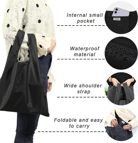 Vista 4 de Bolsas grandes reutilizables para compras, lavables, plegables, paquete de 6 bolsas de comestibles, resistentes, ligeras, plegables, bolsas