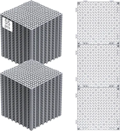 Vista 15 de VEVOR Alfombra Modular Entrelazada, Paquete de 12 Piezas de 30,5 cm x 30,5 cm, Azulejos de Drenaje de PVC Suave Entrelazados, Agujeros de Drenaje