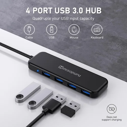 Vista 2 de Minisopuru Hub USB de 4 puertos, concentrador USB para portátil con cable extendido de 1.8 pies (no se admite carga), divisor USB para unidad flash