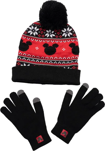 Vista 3 de Disney Adult Knit Beanie Hat and Texting Glove Set Mickey Minnie Mouse Print