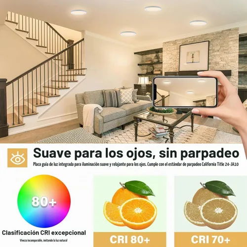 Vista 3 de Lámpara de techo de montaje empotrado - Certificada ETL - LED de 3,000 K y luz blanca cálida de 5 pulgadas, diseño redondo ultradelgado de 0.63