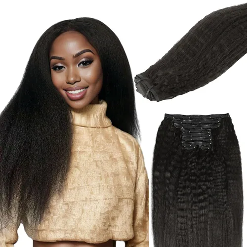 Vista 78 de Lashey Extensiones de cabello humano con clip, sin costuras, #1, color negro azabache, extensiones de cabello humano real, extensiones de cabello