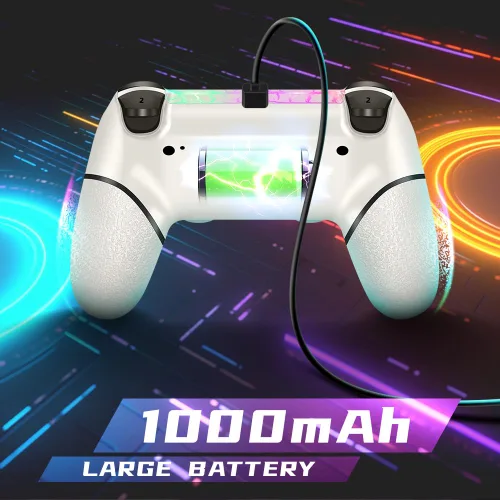 Vista 7 de AceGamer Wireless Controller for PS4, White Crack Custom Design with RGB Light,1000mAh Battery and 3.5mm Audio Jack, V2 Gamepad Joystick Compatible