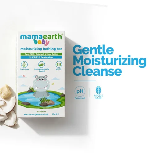 Vista 2 de MAMAEARTH Barra de baño para bebés con leche de cabra, avena y manteca de karité, 2 x 2.65 oz