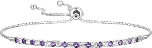 Vista 15 de Pulsera Bolo ajustable de Tirafina con gemas y zafiro blanco creado en laboratorio, de plata esterlina, fácil de poner y quitar