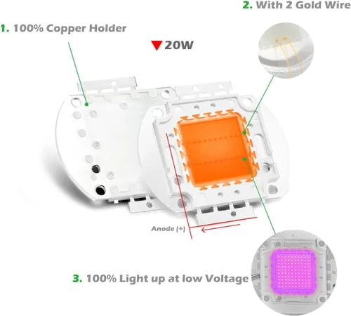 Vista 3 de CHANZON Chip LED de alta potencia de 20 W de espectro completo para plantas de crecimiento de luz