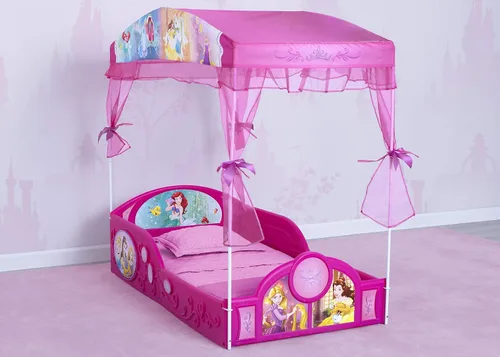 Vista 2 de Delta Children - Cama de princesas Disney de plástico para dormir y jugar para niños pequeños con dosel, rosa