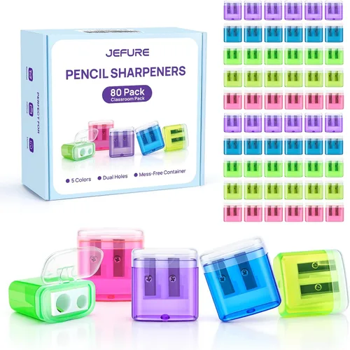 Vista 11 de 24 piezas de sacapuntas manual pequeño de 2 agujeros con tapa, sacapuntas manuales de doble agujero para lápices de colores a granel, sacapuntas