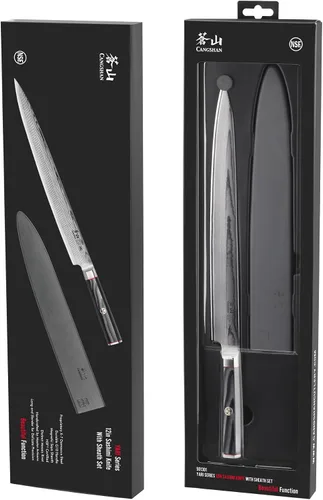 Vista 7 de Cangshan YARI Series 501301 - Cuchillo Sashimi de 12 pulgadas con funda, acero de Damasco X-7