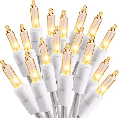 Vista 8 de ODEETRONIC Luces cálidas de Navidad - 100 bombillas, 6.6 metros de longitud, luces intermitentes y constantes transparentes, con certificación UL