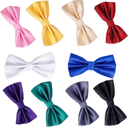 Vista 6 de Juego de 10 pajaritas formales preatadas con banda ajustable para el cuello, idea de regalo para hombres y niños (10 unidades, 3), colores mezclados