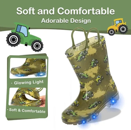 Vista 5 de Botas de lluvia para niños y niñas, botas impermeables con luz