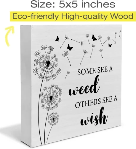 Vista 2 de Letrero de madera de diente de león de primavera, caja de madera de primavera, bloques de arte, decoración de escritorio, letreros rústicos