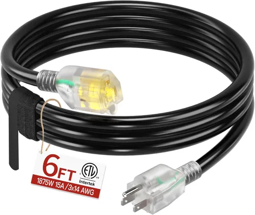 Vista 56 de Cable de extensión corto de 16/3 de 1 pie, cable de extensión negro flexible y duradero, cable de alimentación de 3 clavijas para interiores