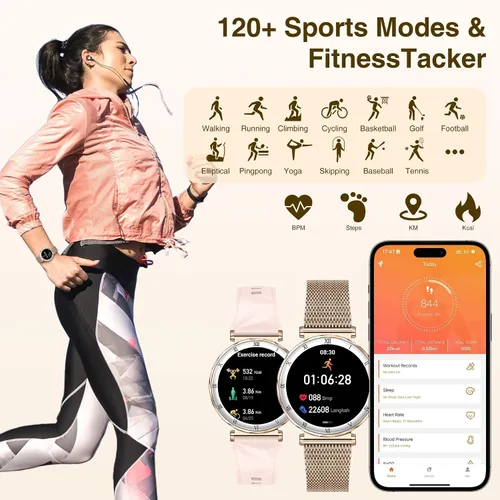 Vista 7 de Smart Watches for Women (Answer/Make Calls),1.19" AMOLED Slim, Rose Gold